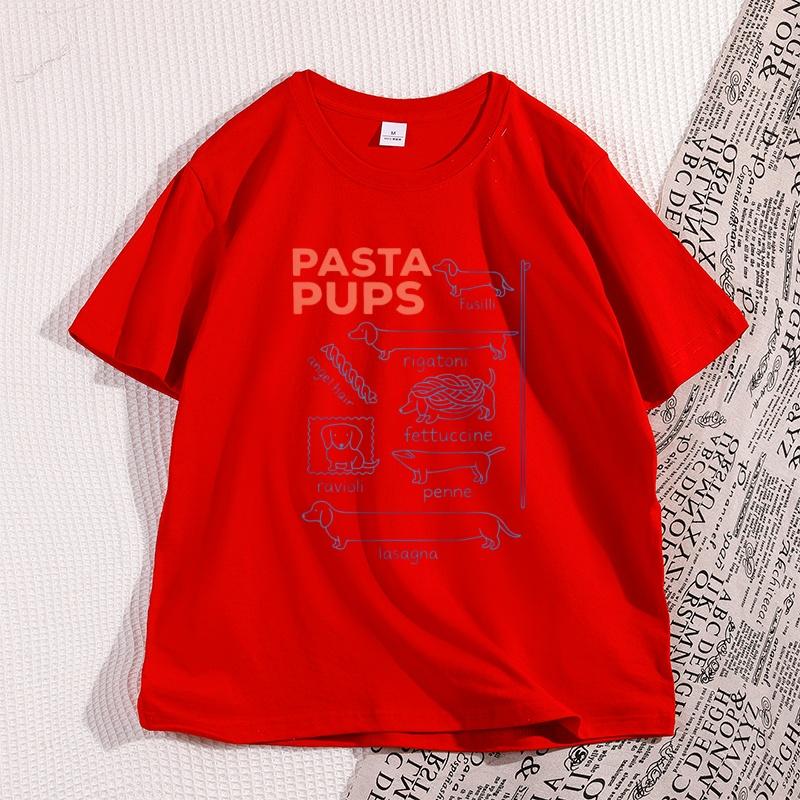 T-shirt Pasta Pups Donna Unisex Divertente Dachshund Magliette Cibo Italiano Manica Corta T-shirt Casual Girocollo Manica Corta