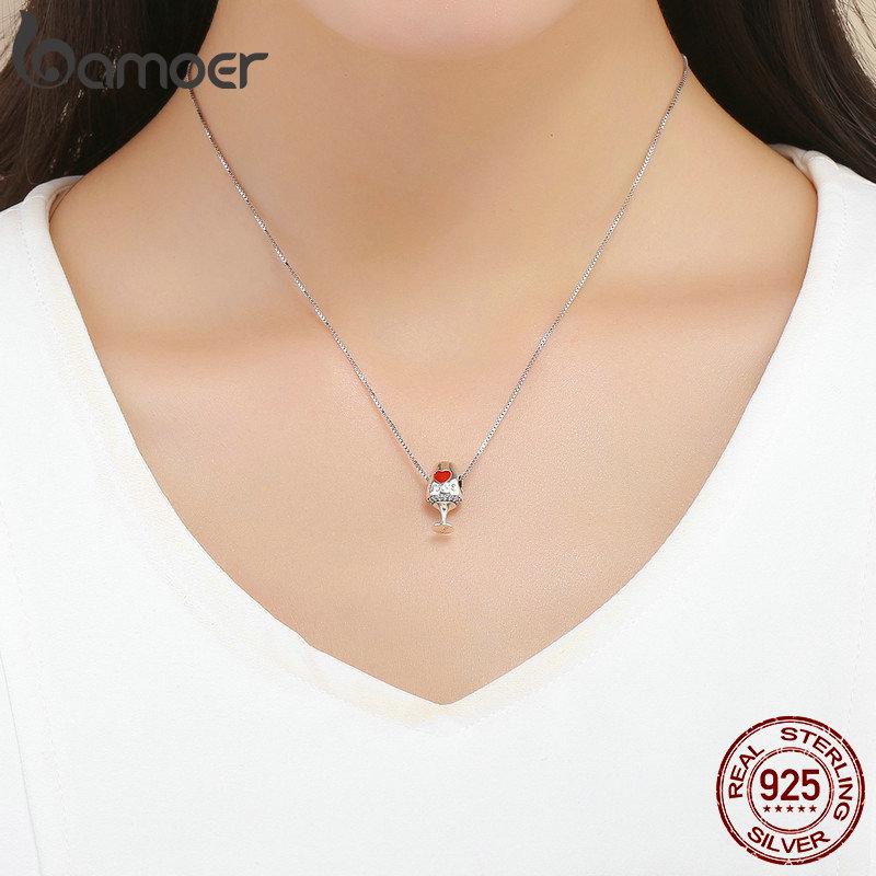 BAMOER Trendy New 925 Sterling Silver Wine Cup Heart Pave Charm Beads fit Charm Bracelets & Necklace