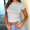 Effen Kleur Comfortabel Casual Ronde Hals Basic Korte Mouwen Cropped T-shirt voor Dames