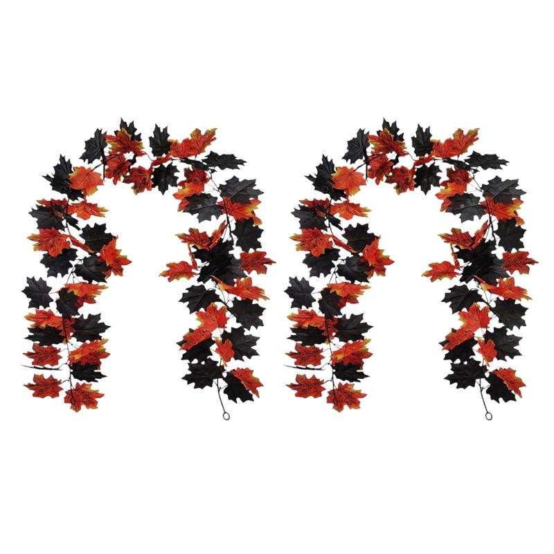 2Pcs Artificial Leaves Vine Hanging Plant for Thanksgiving Decoration, Artificial Vine Autumn Festival Decoration