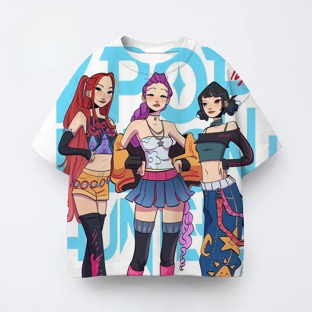Leisure and Fashion Kpop Demon Hunters Children's 3D Cartoon Short Sleeved Summer Boys and Girls T-shirt Anime Clothing