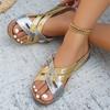 Euro-American Color-Block Leather Buckle Wedge Sandals - Summer 2026, Thick Sole, Large Size Beach Slippers