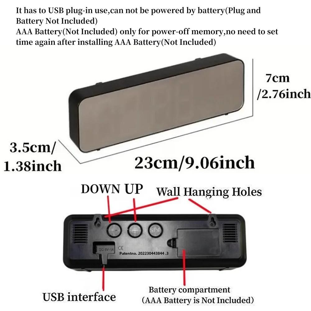 USB Powered 9 Inch Large Digital Wall Clock Temperature Humidity Display Night Mode Snooze Table Clock 12/24H LED Alarm Clock