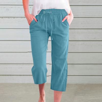Pantaloni da donna Pantaloni sportivi Tinta unita Pantaloni dritti morbidi con coulisse in vita elastica Pantaloni corti a metà polpaccio