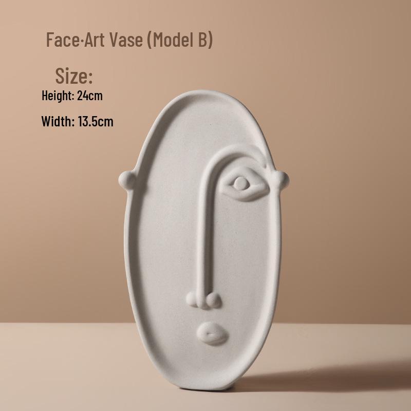 Retro Wabi-Sabi Clay Ceramic Face Sculpture Vase for Home Decoration
