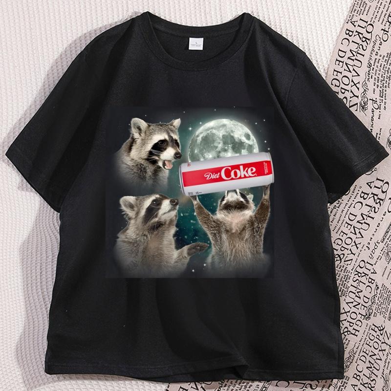 Funny Raccoon Diet Coke Tshirt Cotton Short Sleeve Funny Tee For Animal Lovers Round Neck Oversized Streetwear Casual Trendy