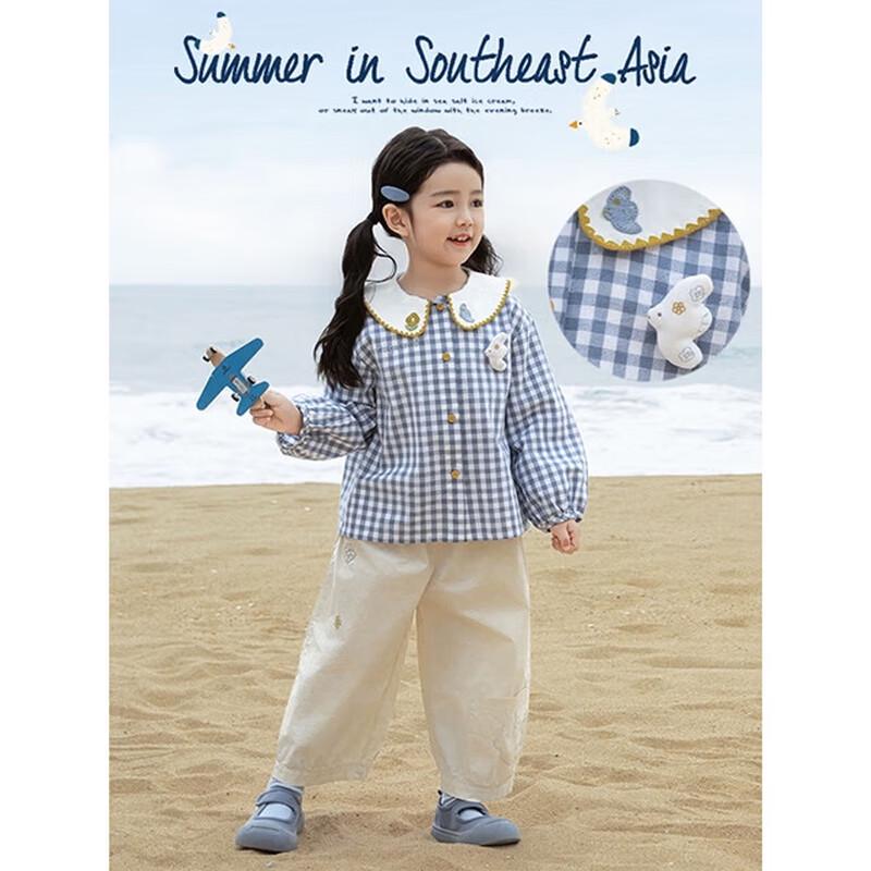 YouYou Girls' Cartoon Embroidery Doll Collar Shirt