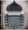 Men's Striped Zippered Cardigan Sweater - Thick Warm Color-Blocked Knitwear for Casual Fall Winter Wear
