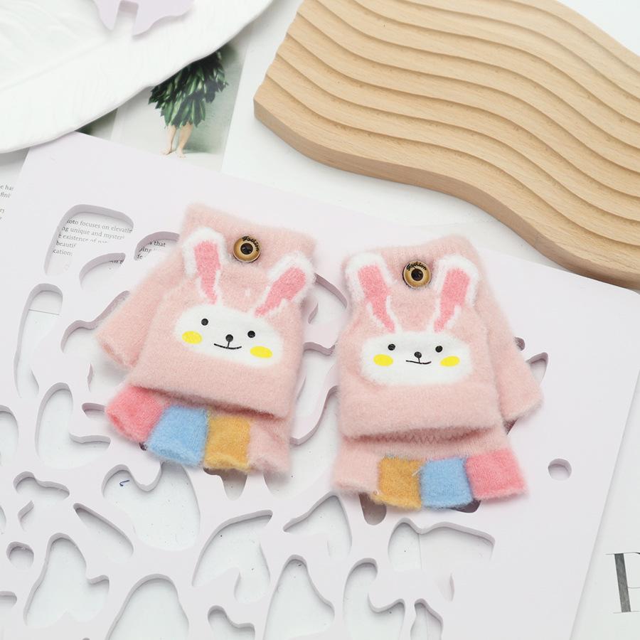 Children's Cute Cartoon Flip-Gloves: Cold-Proof, Half-Finger Winter Writing Warmth for Boys and Girls