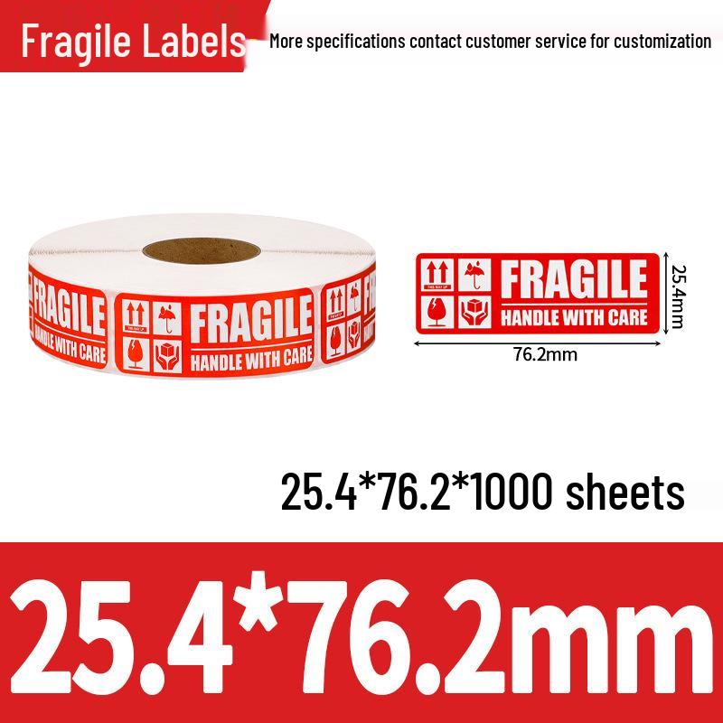 Easy Tear Fragile Label Stickers - English & Chinese Warning on Coated Paper, Anti-Tear Design