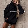 Korean Style Velvet EKG Print Casual Hoodie, Unisex Long Sleeve Pullover for Autumn/Winter