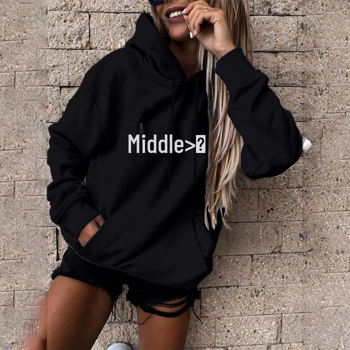 Korean Style Velvet EKG Print Casual Hoodie, Unisex Long Sleeve Pullover for Autumn/Winter