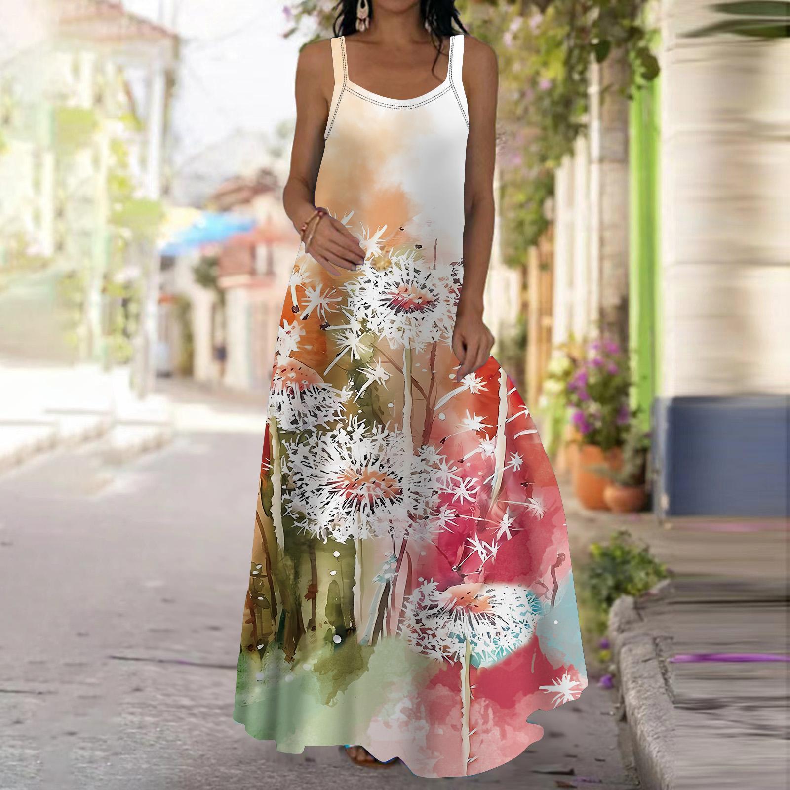 

Женское платье-комбинация Длинное платье с красной цепочкой Платье с принтом роз Весна и лето Для отдыха и отпуска 4XL розовый