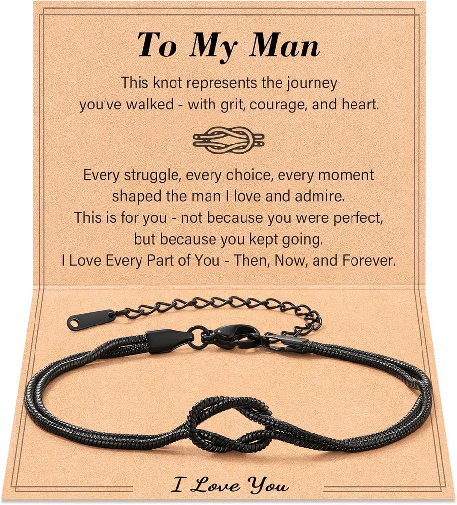 Men Bracelets To My Men/Husband/Son Bracelet Black Love Knot Bracelet Jewelry Christmas Birthday Anniversary Valentine Gift