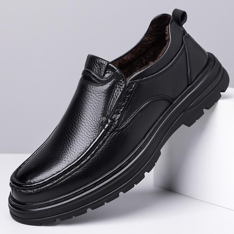 Autumn Winter Business Leather Shoes for Men Solid Color Keep Warm Casual Shoe Male Fashion Antiskid Designer Dress Shoes Man