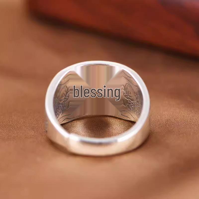 Aishang Zhaocai Jinbao Bague Ouverte Large avec Caractère Fu - Design Tendance & Audacieux