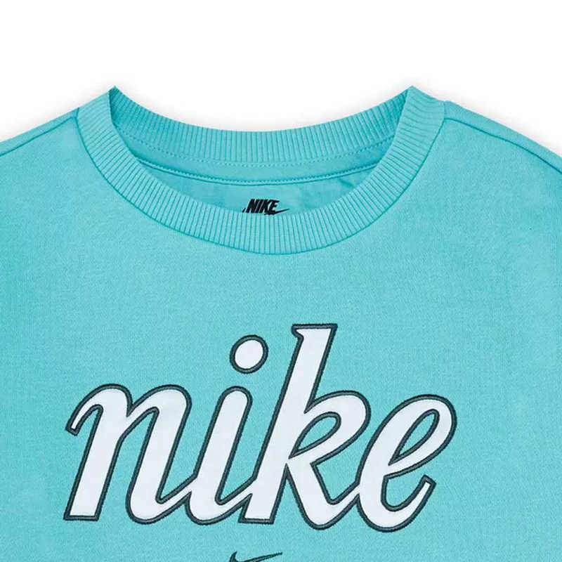 Nike Sweatshirt Pattern Print Soft Comfortable Drop Shoulder Long Sleeve Frost Green Kids tops HQ7909-328