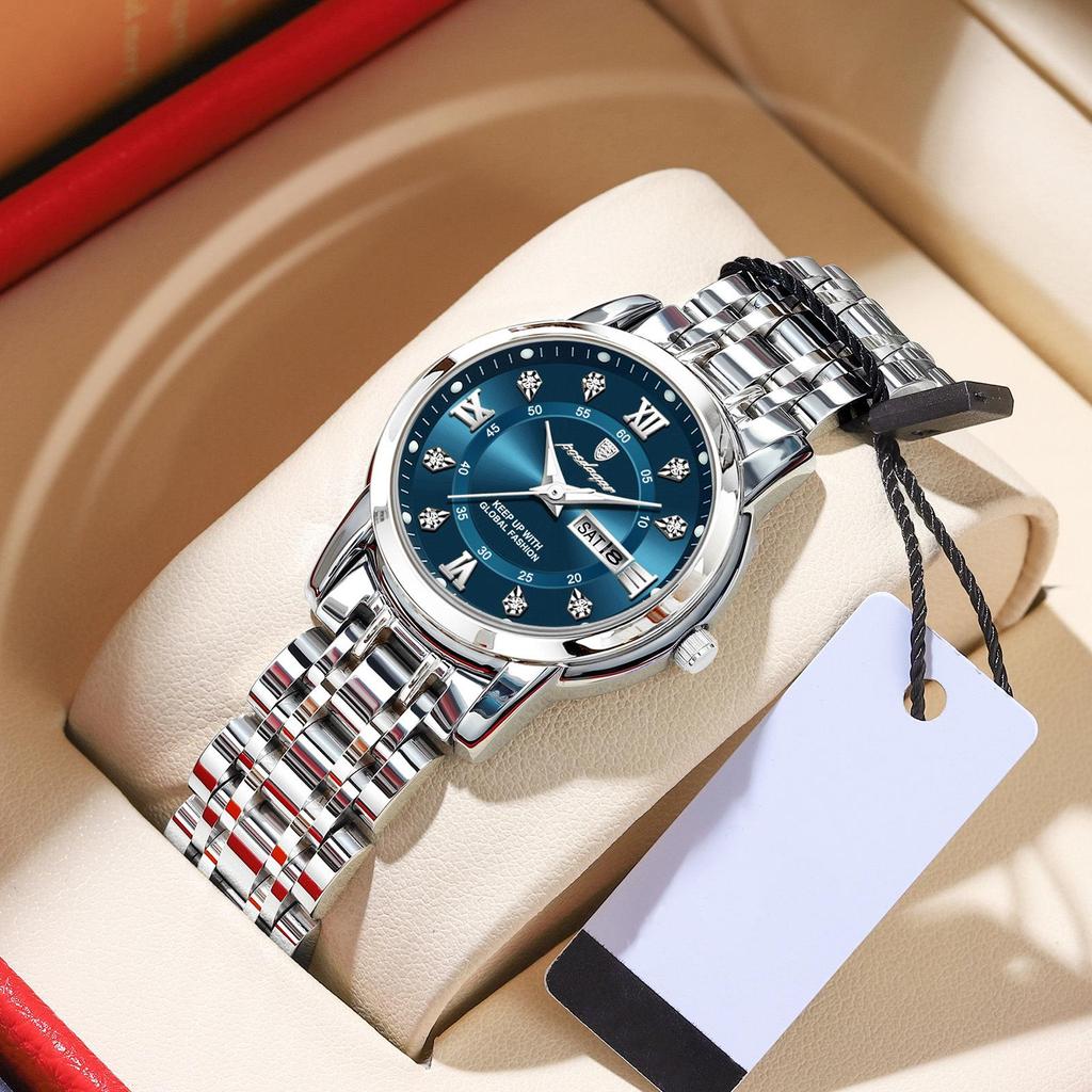 POEDAGAR Women Wristwatch Luxury Quartz Ladies Watch Waterproof Stainless Steel Luminous Date Week Women's Watches Dress Clock