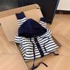 Contrasting Splicing Striped Hooded Long-sleeved Knitted Cardigan Sweater Jacket Women's New Early Autumn Top