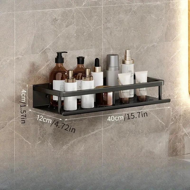 1 Piece Bathroom Shelf Sink Shampoo Bottle Cosmetics Storage Rack Towel Cloth Hook Space Saving Aluminum Rack Wall-Mounted Home