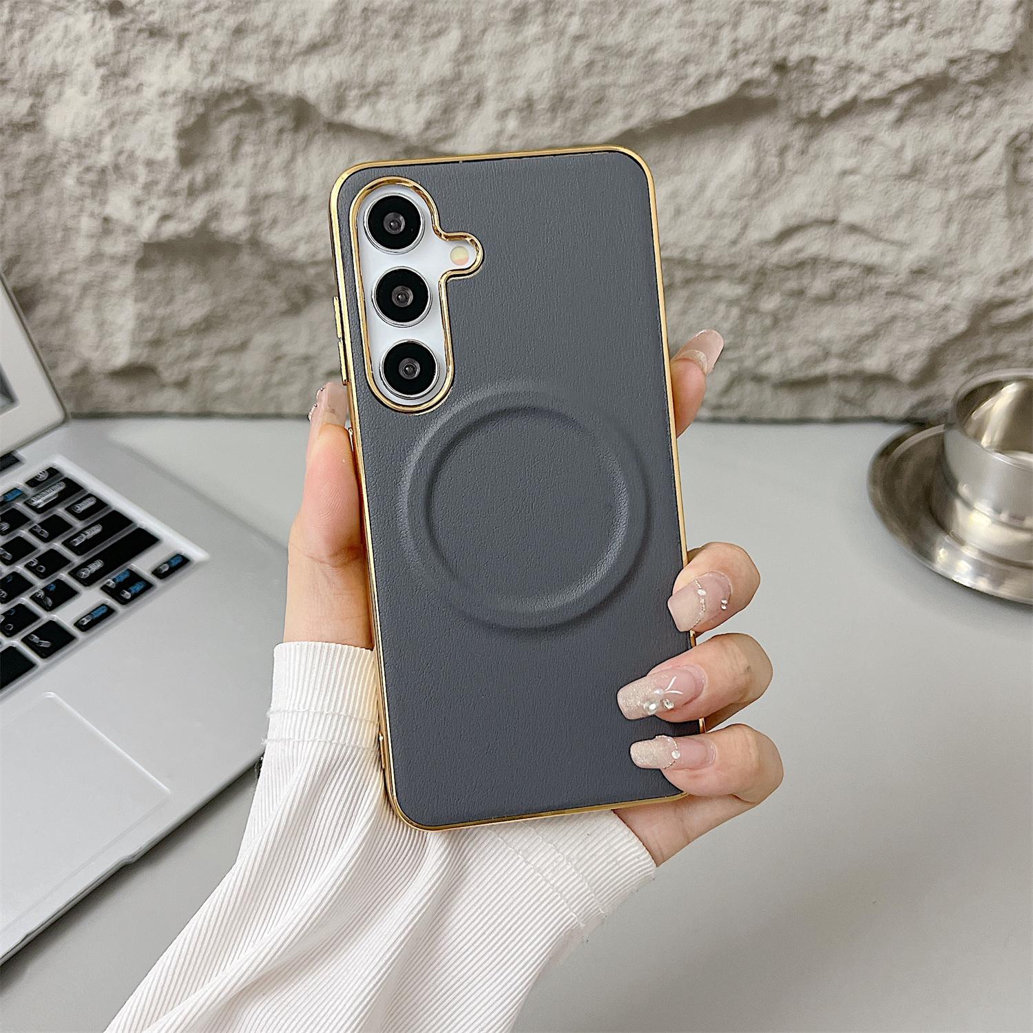 

For Samsung Galaxy S25 Magnetic Case Nappa Texture PU + TPU + PC Phone Back Cover D