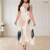 Women Plus Size Round Neck Triple Keyhole Cutout Sleeveless Abstract Floral Leaf Printed Long Dress