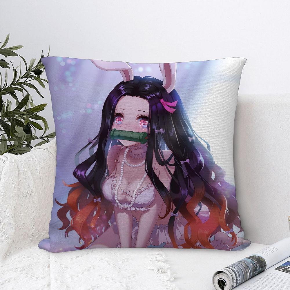 N-Nezuko Kamado D-Demon-Slayer Pillow Case Sofa Decor Home Double-Sided Printing Short Plush Cushion Cover Throw Pillow Cover