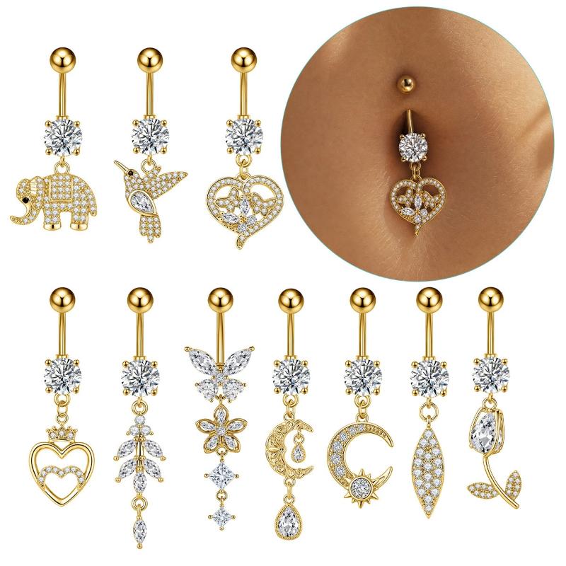 Crystal Belly Button Rings Stainless Steel Zircon Heart Crown Flower Navel Piercing Sexy Ombligo Body Piercing Jewelry