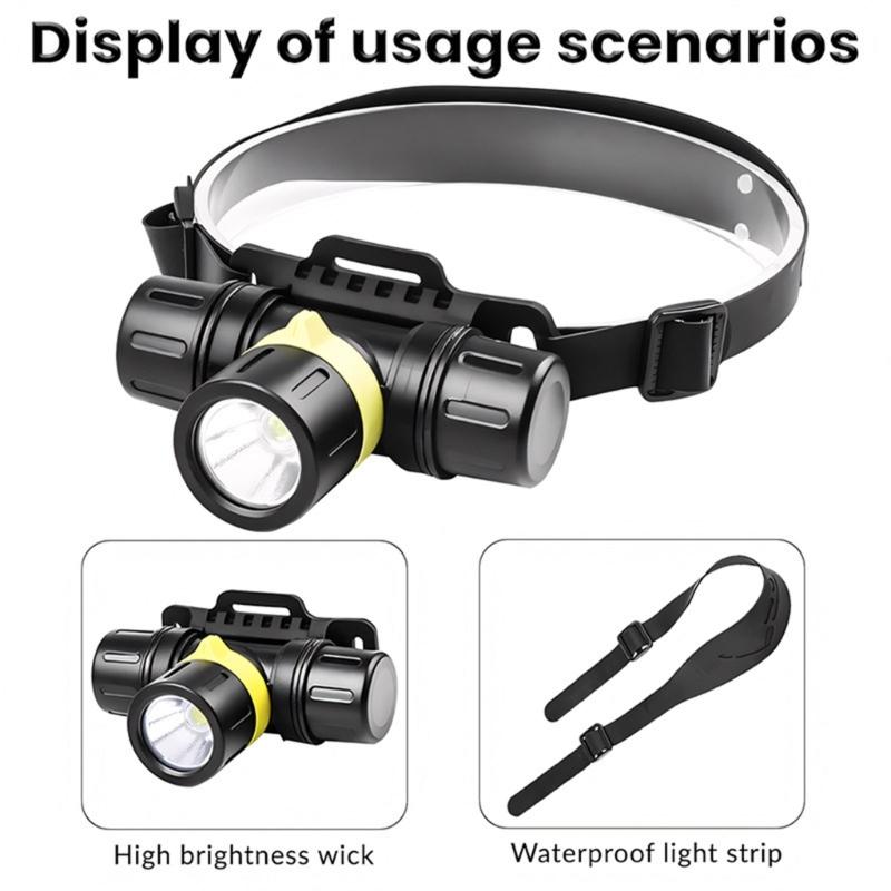 Underwater Diving Headlamp with Adjustable Head Mount, Aluminum Beam Light for Snorkeling, Night Fishing and Camping