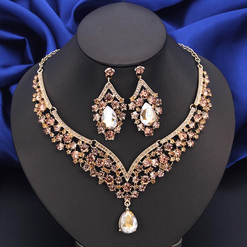 Wholesale Dangle Earrings and Choker Necklace Sets for Women Bridal Jewelry Set Colorful Dubai Jewelry Sets Fashion
