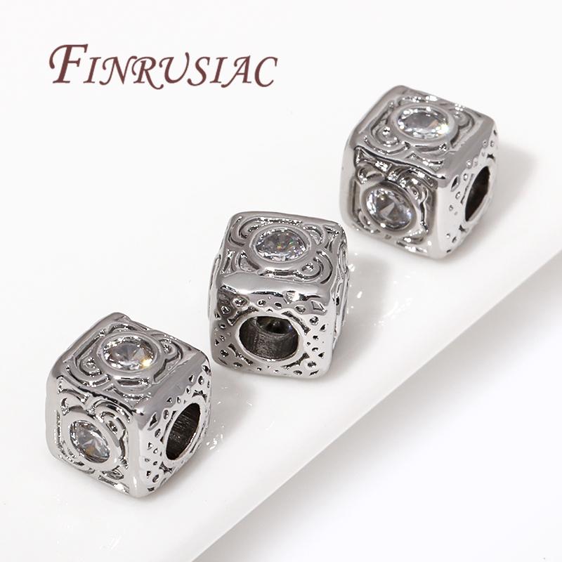 Volné korálky pozlacené 18K zlatem, mosazné čtvercové korálky se zirkony pro výrobu náramků, oddělovače korálků, DIY korálkovací šperkařské doplňky