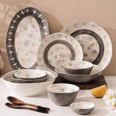 Piatto in Ceramica con Fiori di Lusso Leggero Ciotole da Zuppa Creative per Ristorante Piatti Deliziosi Piatto da Pranzo Stoviglie Domestiche Raffinate