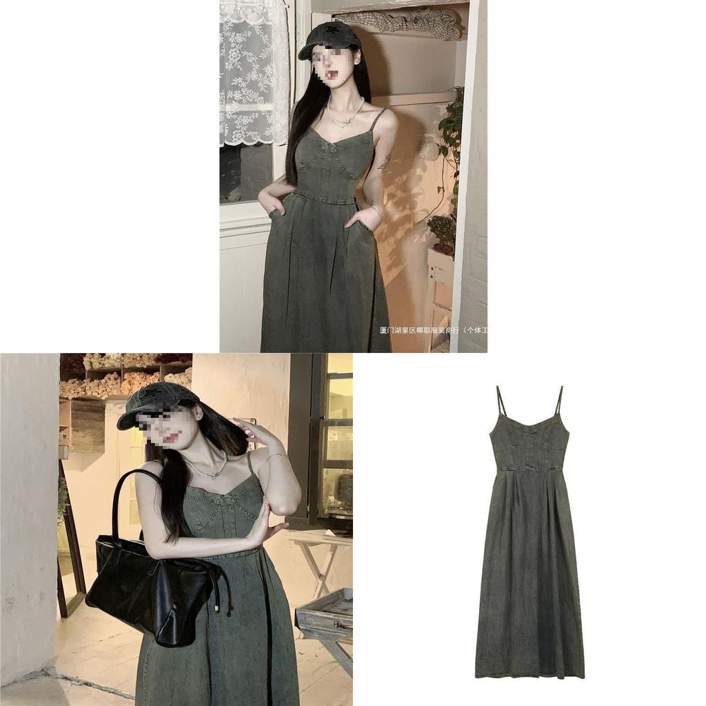 Vintage Denim Suspender Dress With Knit Fabric For Summer Casual Wear