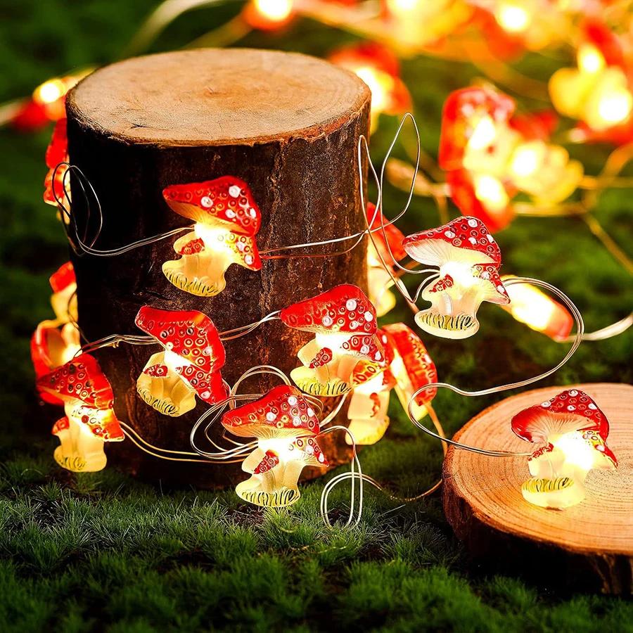 LED Mushroom Light, Copper Wire Light String, Micro Landscape Atmosphere Decorative Light, Easter Small Colorful Light Strip