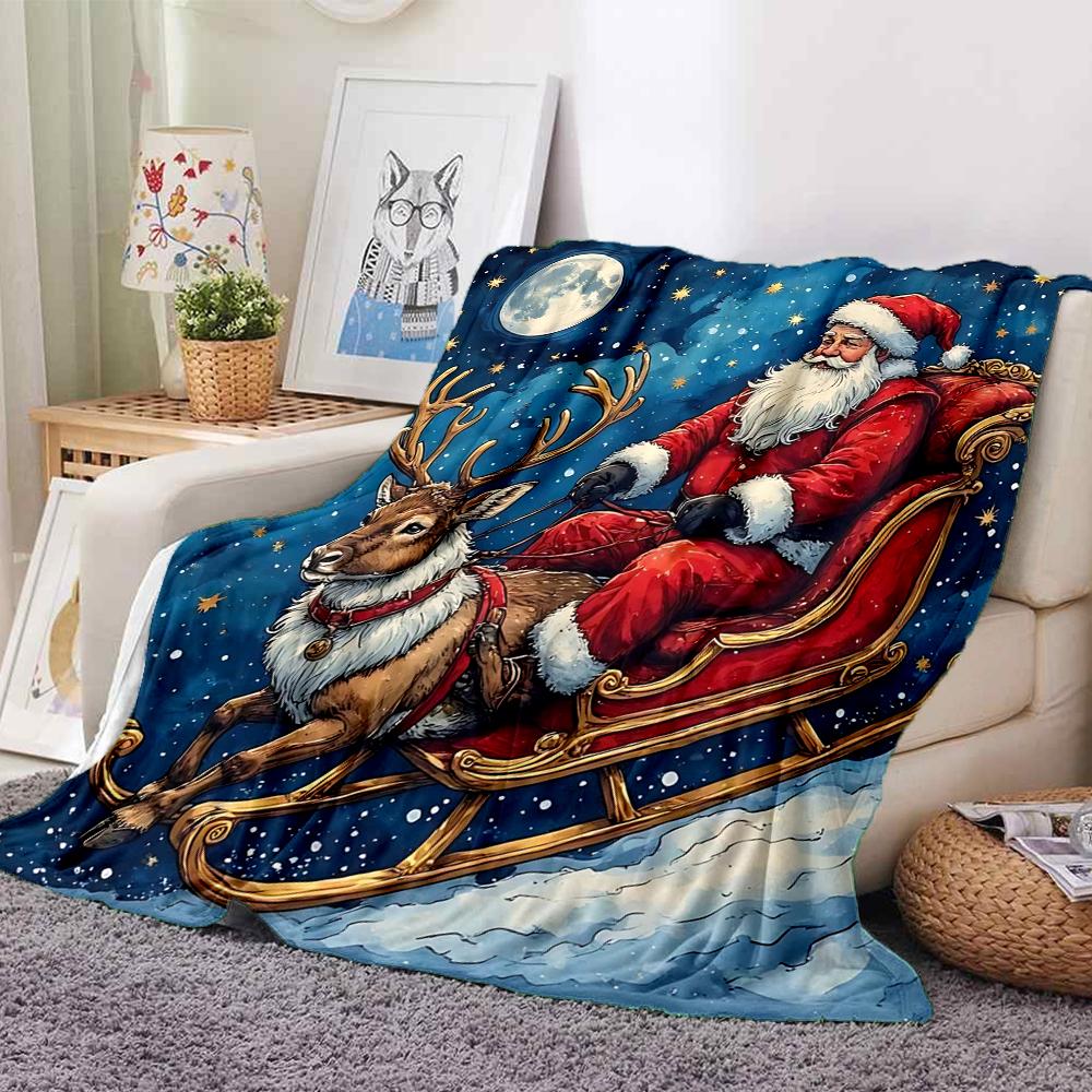 1Pc Santa Claus Reindeer Blanket Soft And Comfortable Casual Warm Camping Travel Christmas Halloween Gift M9179