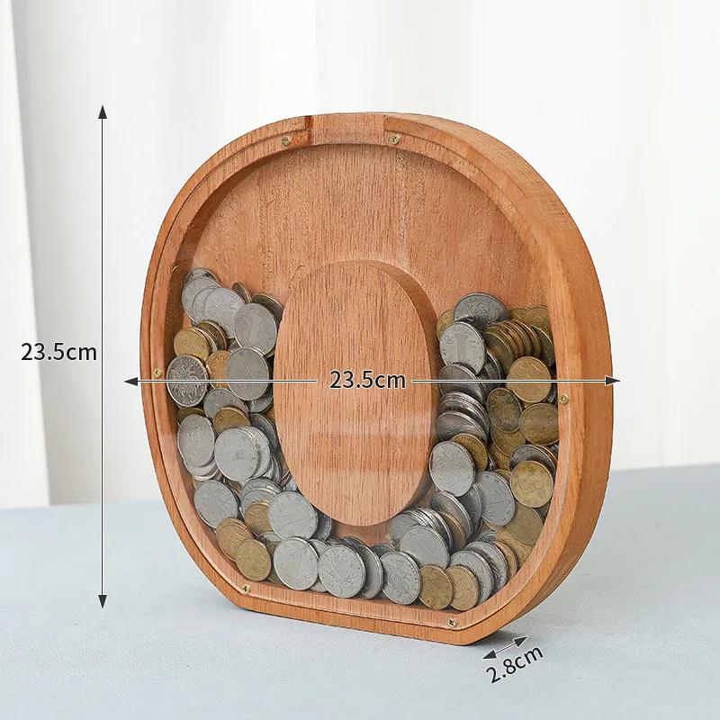 23cm Large Size Twenty-six Letter Piggy Bank Wooden Coin Money Saving Box Jar Coin Storage Box Desktop Ornament Home Decor Craft
