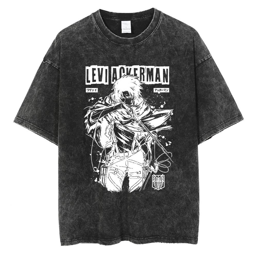 Anime Attack On Titan Eren Jaeger Druck T-Shirts Tee Herren Damen Vintage Manga Oversized Lässiges T-Shirt Harajuku Männliches T-Shirt