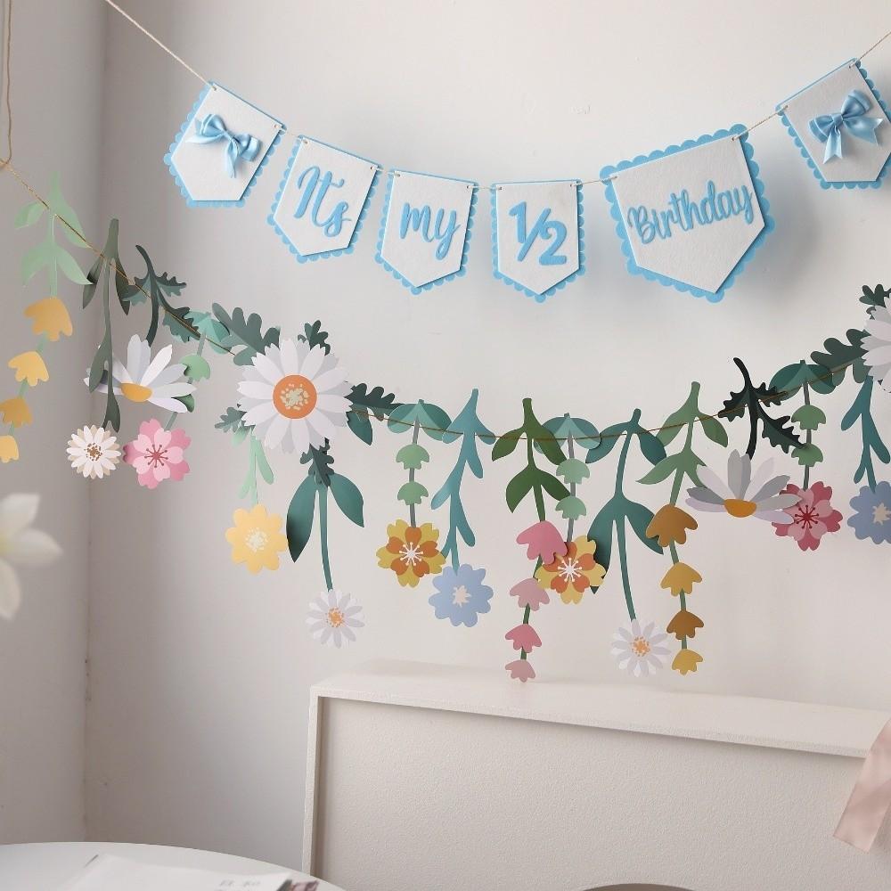Double Sided Flower Leaves Garland Spring Theme Floral Hanging Flag  Festival Celebration