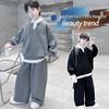 2025 Boys' Spring & Autumn Two-Piece Set - Fashionable Shirt Collar & Knitted Design