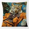 Animals Portraits Black Leopard In Suits Print Cushion Cover Jungle Woods Tropical Art Pillow Case