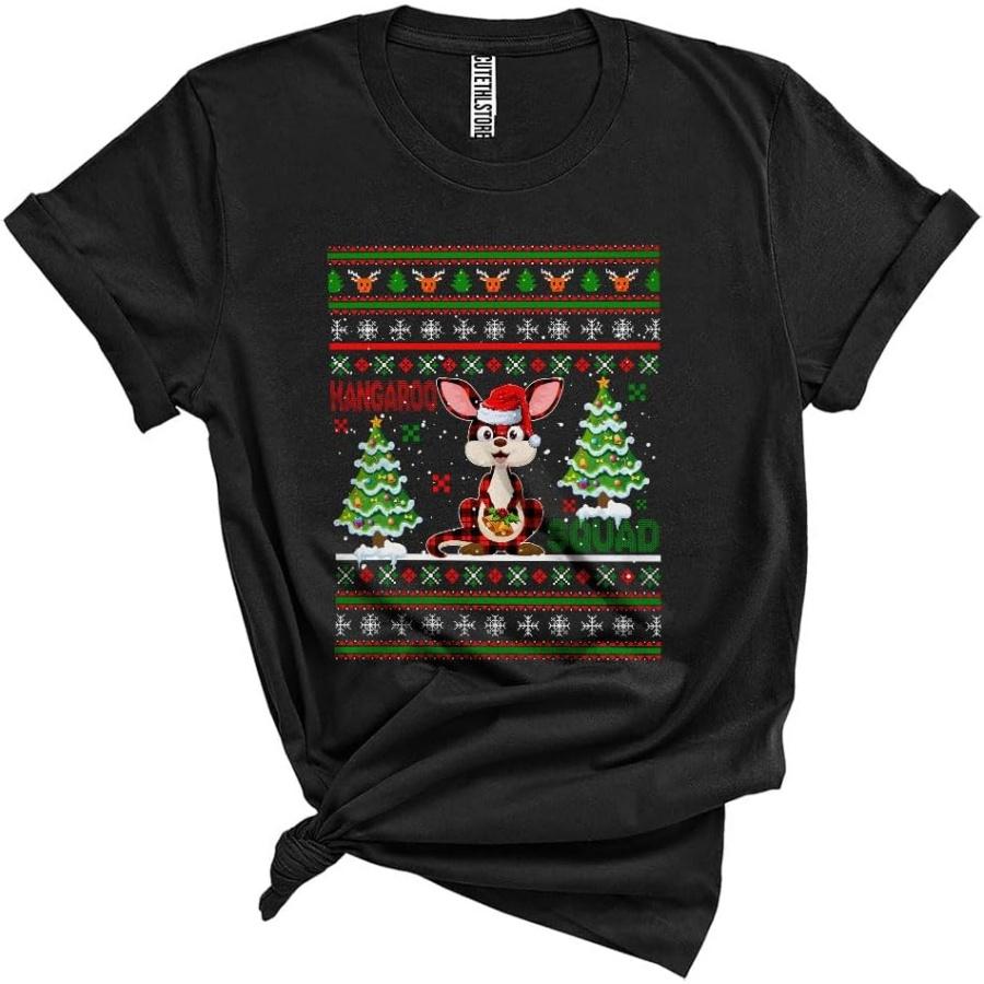 Kangaroo Squad, Colorful Cute Christmas Group Sweater Kangaroo, X-mas Santa Kangaroo Animal Lover Unisex T-Shirt Black S