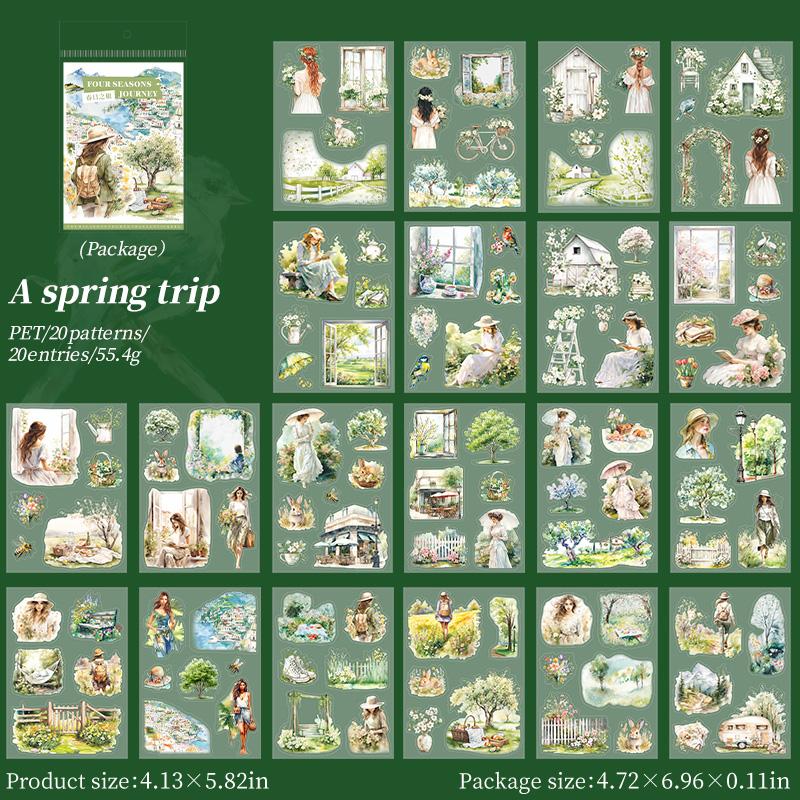 20 Sheets PET Die cut Stickers book Four Seasons Scenery Decorative handmade Scrapbooking Material Diary Album Craft Supplies