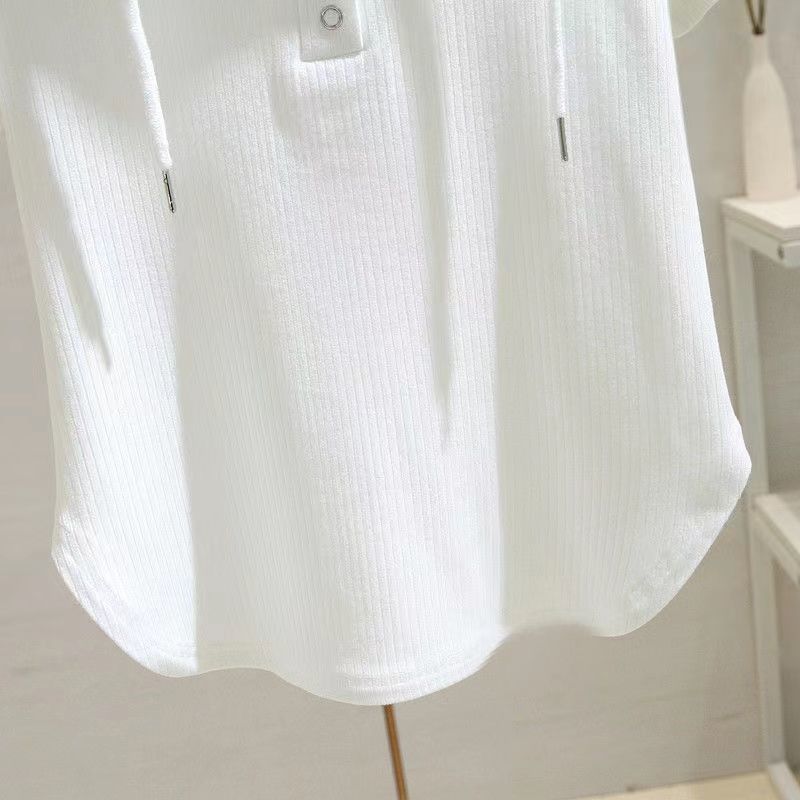 Hooded Short Sleeve T Shirts Women Streetwear Summer College Females Fashion Korean Arrival All Match Drawstring