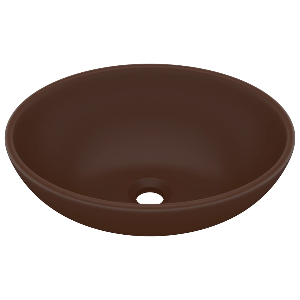 Luxury Oval Wash Basin Matte Dark Brown 40 X 33 Cm Ceramic
