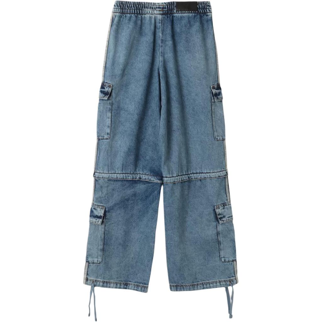 Adidas Originals Casual Loose Striped Mid-Rise Two-In-One Jeans Women jeans KQ6479