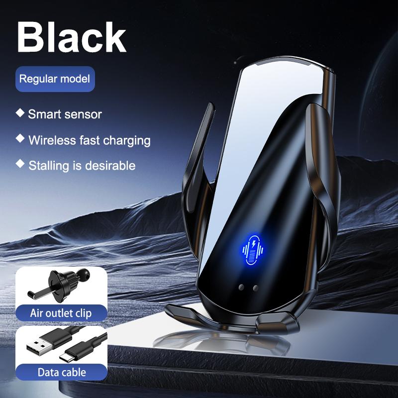 

Car Mount Wireless Charging Phone Holder 15W Sensing Open Close Automobile Navigation Stand Accessories Cross Border Q1-Black