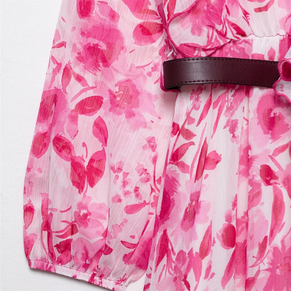 Spring/Summer 2025 Women's Floral V-Neck Dress - Slim Fit, Belted Waist