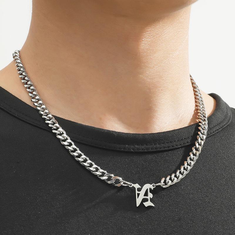 Stainless Steel English Letter Pendant Cuban Necklace - Hip-Hop Trend