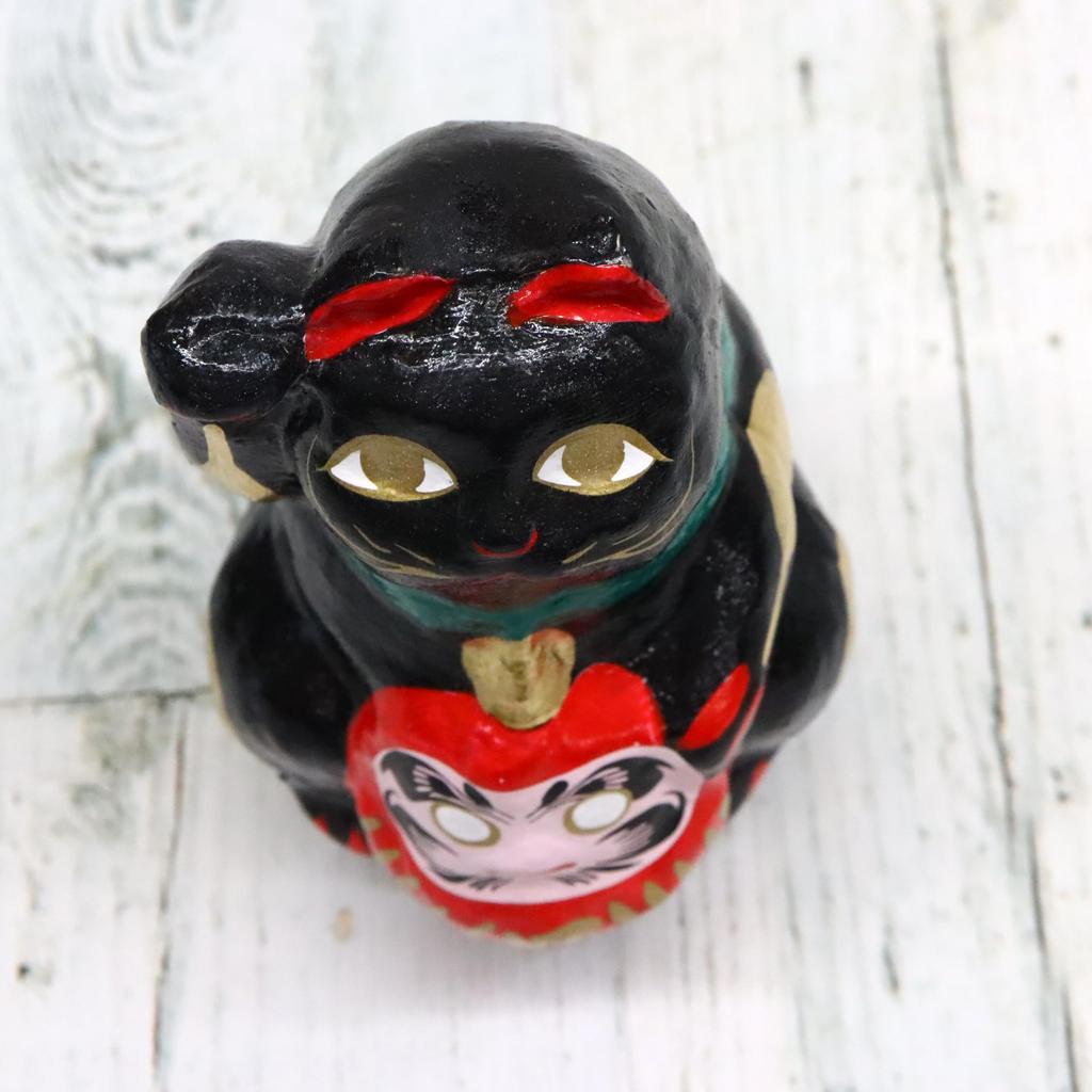 Made In Japan Lucky Daruma Cat Black (Small)