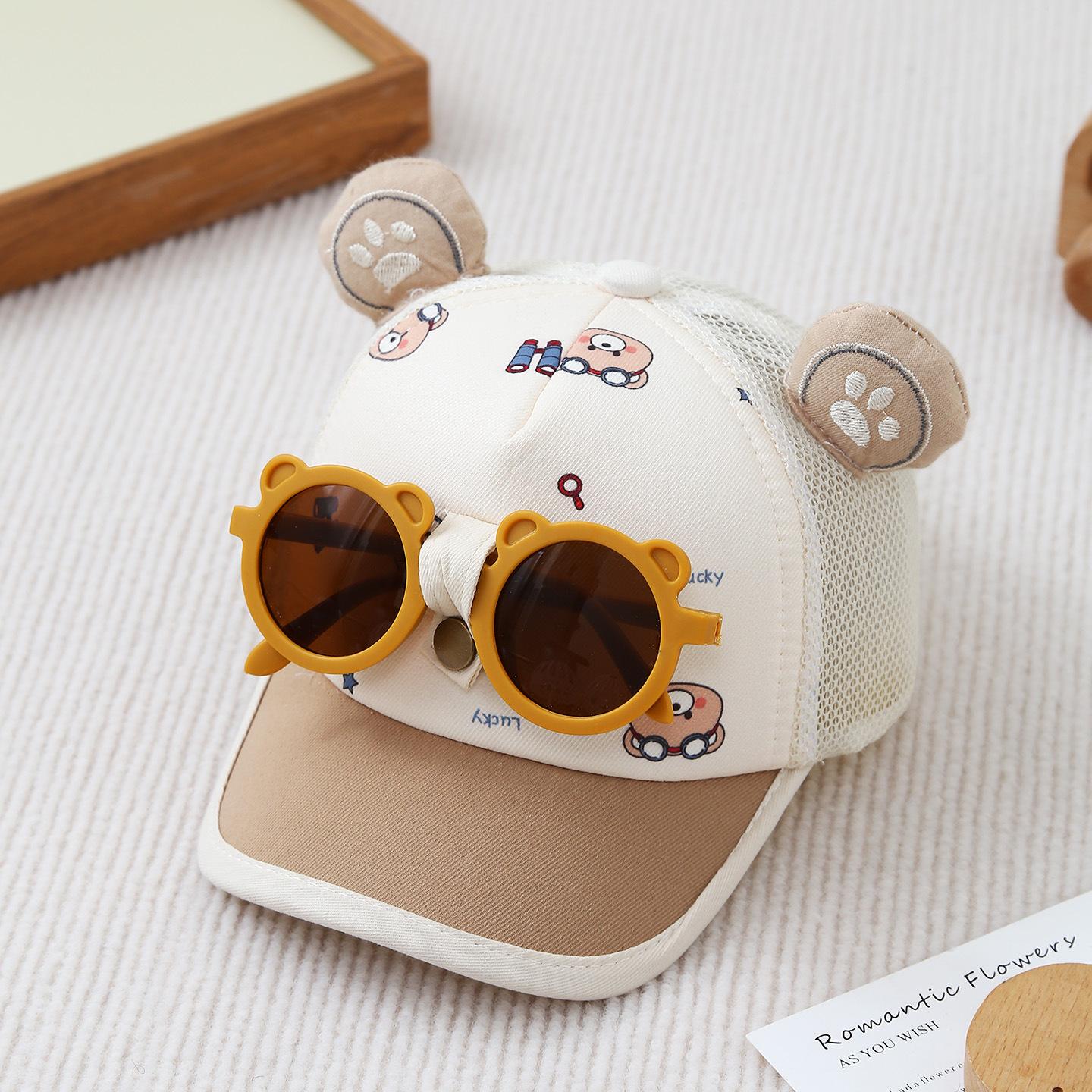 

Children s Bear-shaped Sunglasses Mesh Cap - Summer Girl s Mesh Cartoon Baseball Cap - Boy s Outdoor Sun Protection Multi-color Beanie Cap 50-52 CM